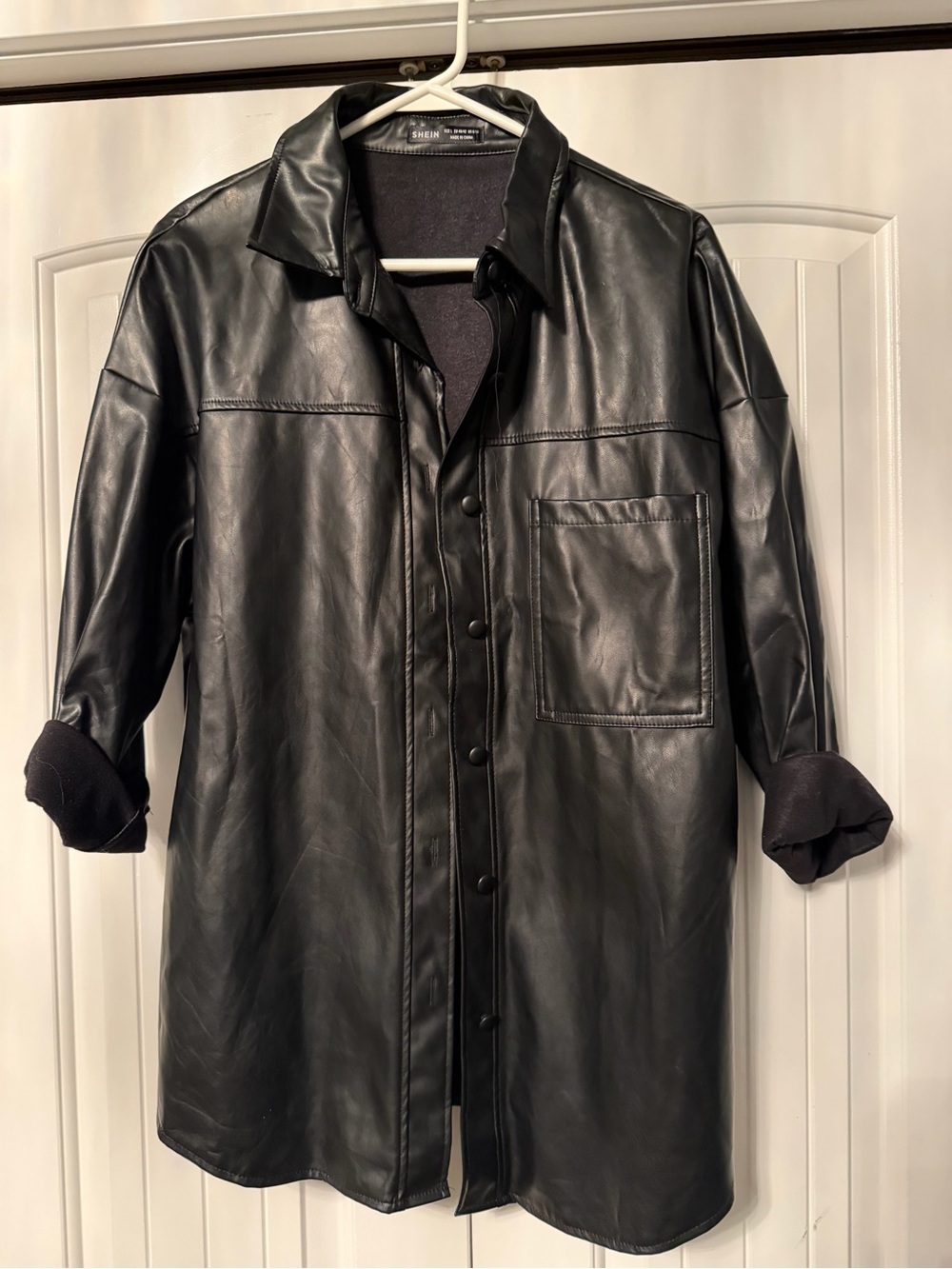 Black Leather Shirt Jacket - Classic Women’s Overshirt